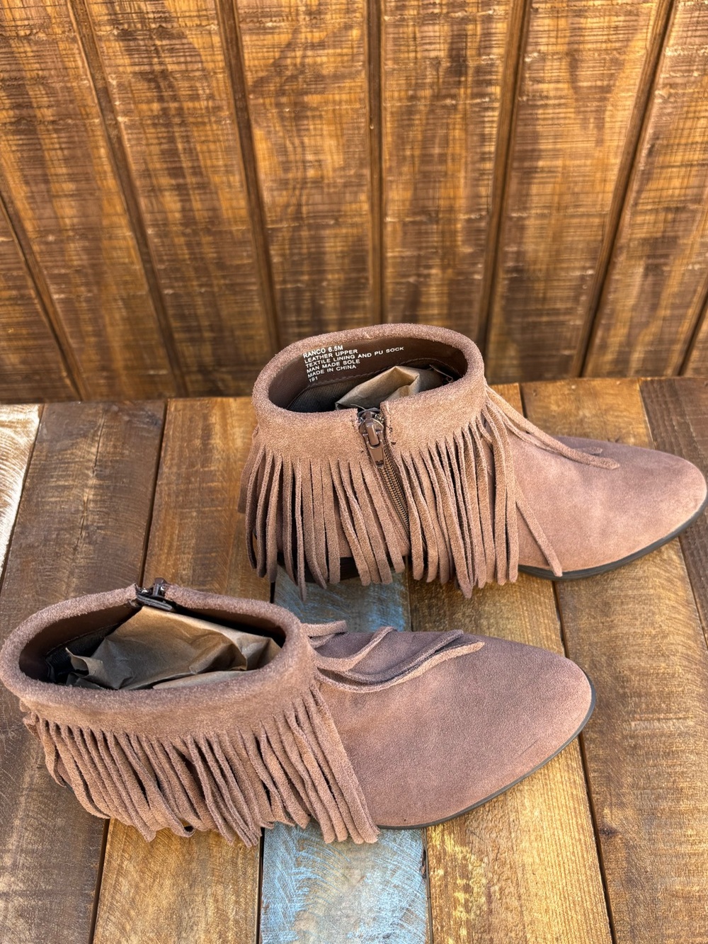 Steve Madden Ranco Fringe Taupe Leather Ankle Boots View 5